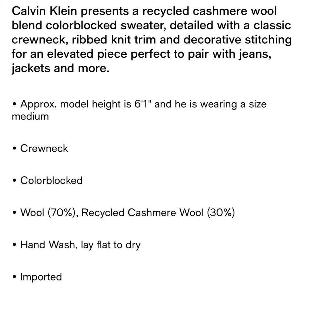 CALVIN KLEIN CASHMERE WOOL Men’s Color-blocked Sweater Large - Picture 3 of 8